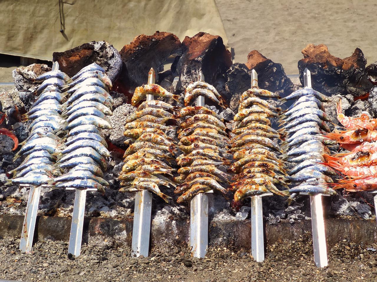 Spanish fish charcoal grilled at the beach