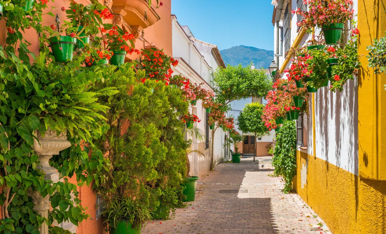 A lovely, colourful street in Estepona