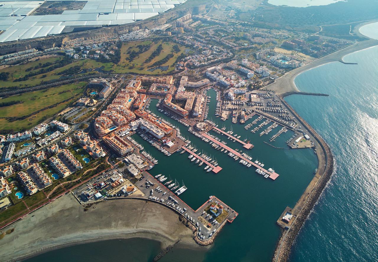 An aerial view of Almerimar and its large harbour