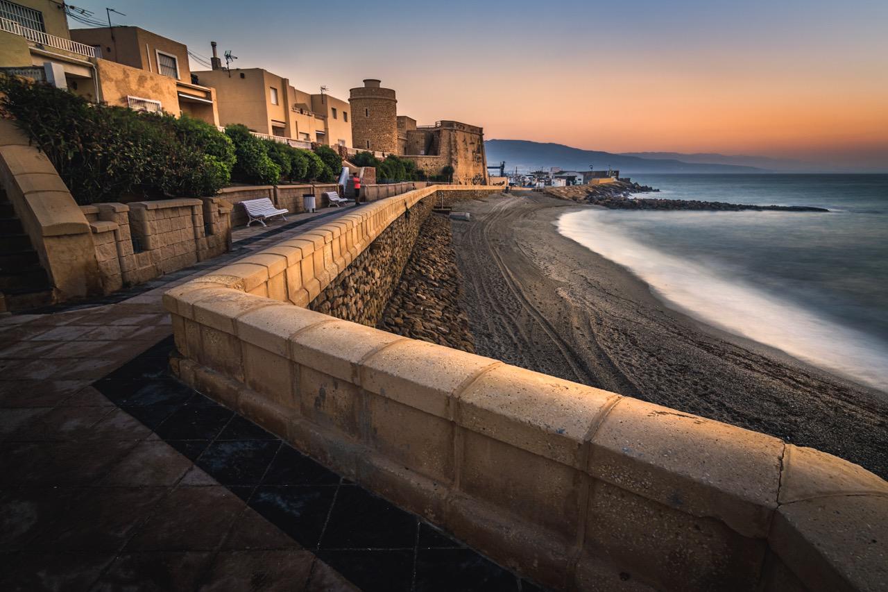 The boardwalk along the beach in Roquetas de Mar
