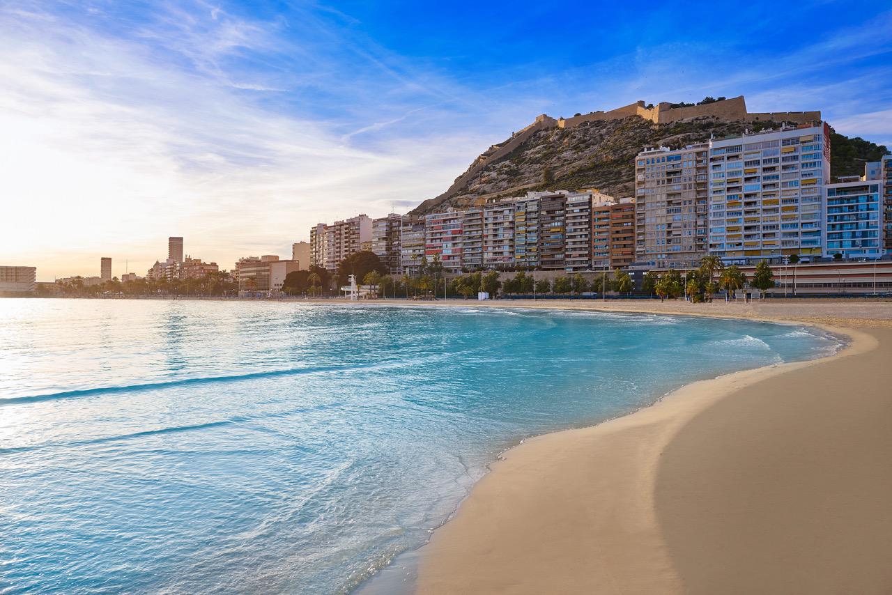 Playa del Potiguet beach next to city centre of Alicante, Costa Blanca