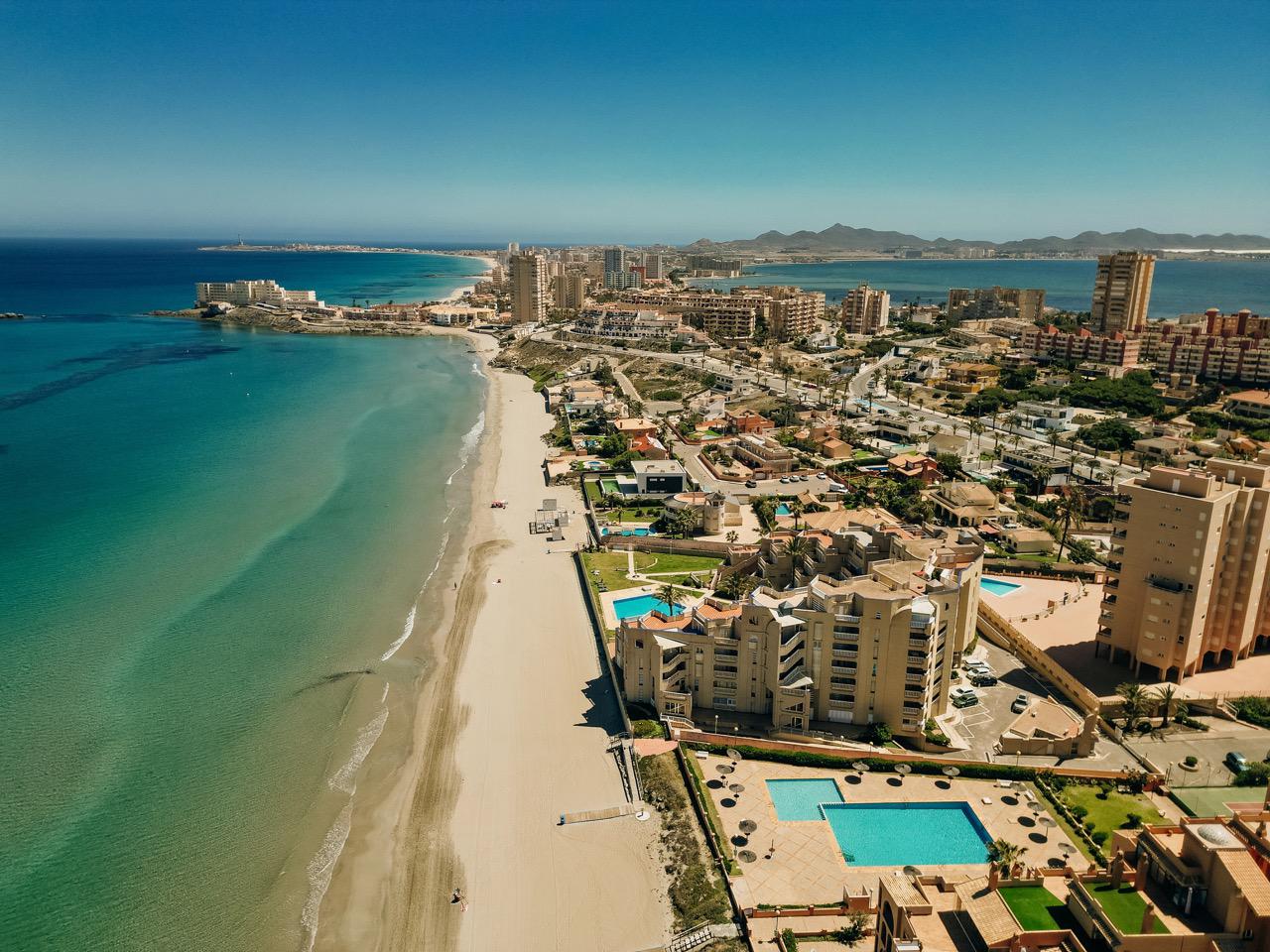 The La Manga strip, jointly part of San Javier and Cartagena, between the Mediterranean Sea and the Mar Menor